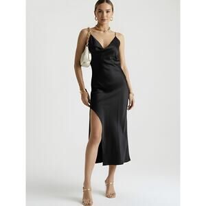 Zara Ruched Side Satin Effect Slip Dress Black XS NWT